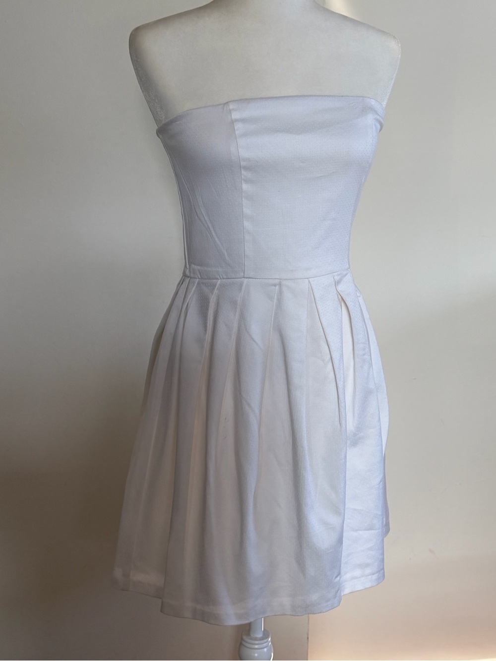Aqua Strapless White Pleated Skater Dress